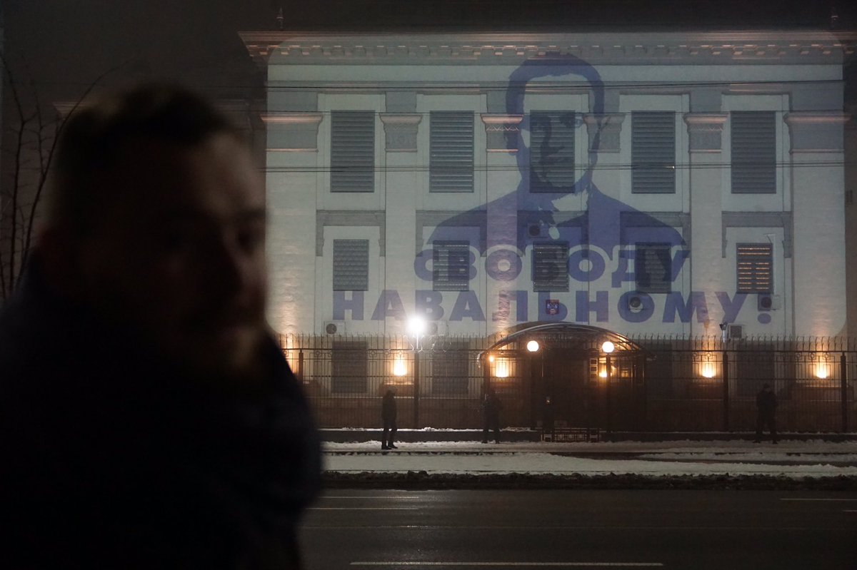 There was still a small show of support to Navalny in Kyiv: his portrait projected on Russian embassy wall, followed by an image calling Russia to free Ukrainian political prisoners. Navalny can only count on support of Ukrainians if he commits to stop Russian aggression