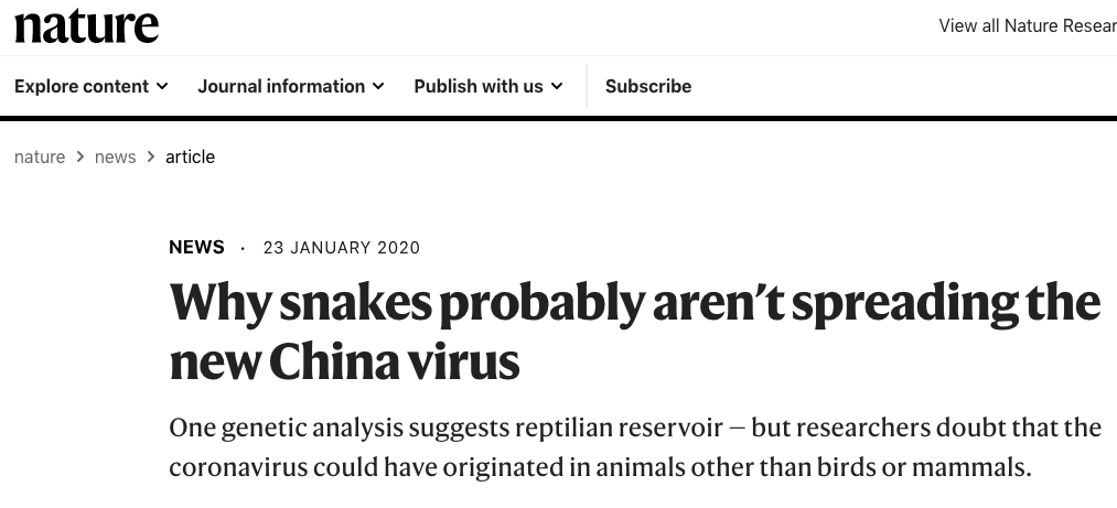23 Jan 2020: 'snakes probably aren’t spreading [Covid-19]'