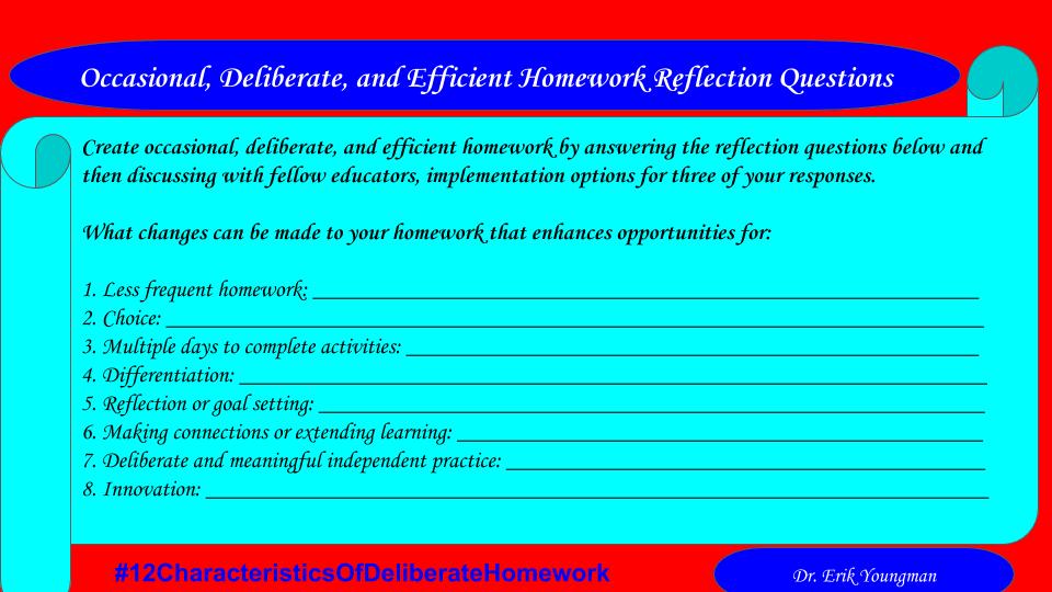 Erik_Youngman's tweet photo. Engage students as they work on independent practice during #HybridLearning and #homework by empowering reflection, making connections, choice, evaluation, asking questions, and innovation.

@lauragteacher @edutopia #K12 #Education #12CharacteristicsOfDeliberateHomework https://t.co/51eRLa9W0P