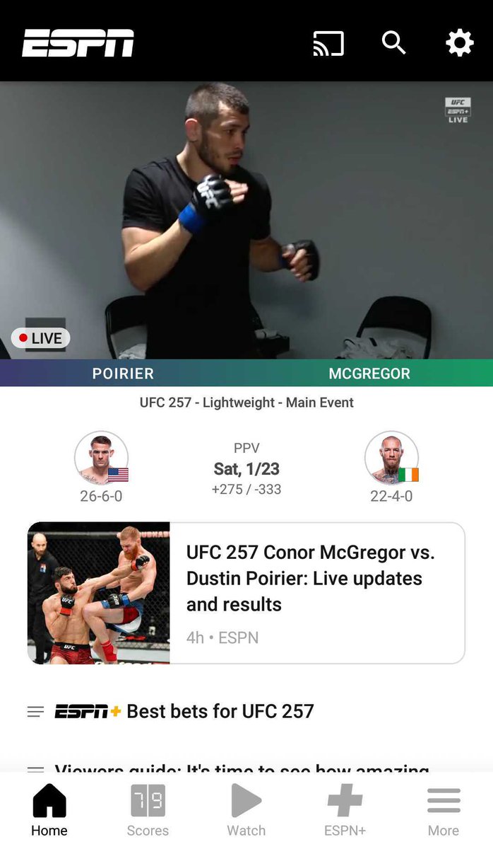 TheGospelGamer's tweet photo. @stonkmoon So I Found a way to get the stream to work (in the most disappointing way)...Kinda. I have to watch the card in the preview on the homepage of  ESPN+ app (android). I cannot actually select the stream, has to auto-play. SUPER whack but "It is what it is" https://t.co/Zw8ax5HQKL