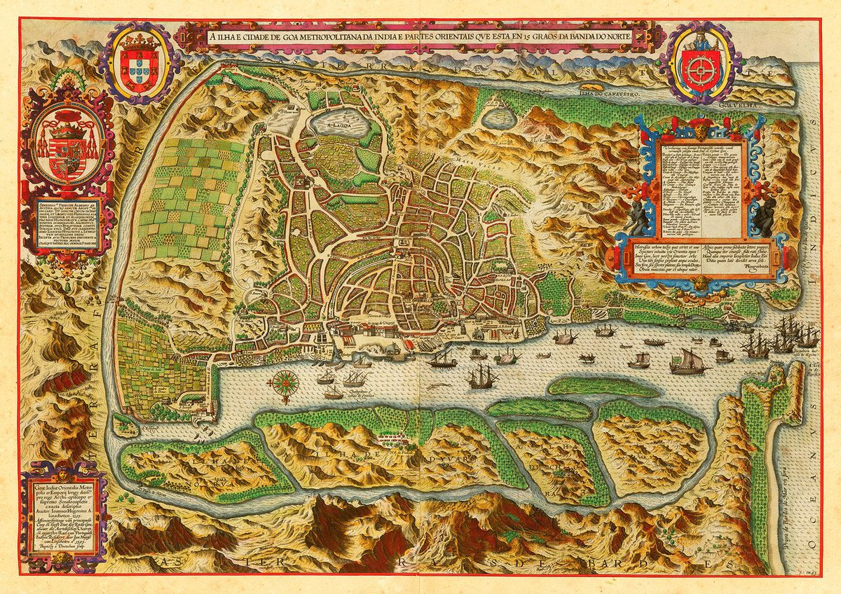 Battlemapsus's tweet image. Map of #Goa, #India, 1596, Linschoten copied the map prior to 1589, together with other documents, from secret Portuguese sources, while working as a personal secretary to the much older Portuguese Archbishop of Goa battlemaps.us/products/goa-i…