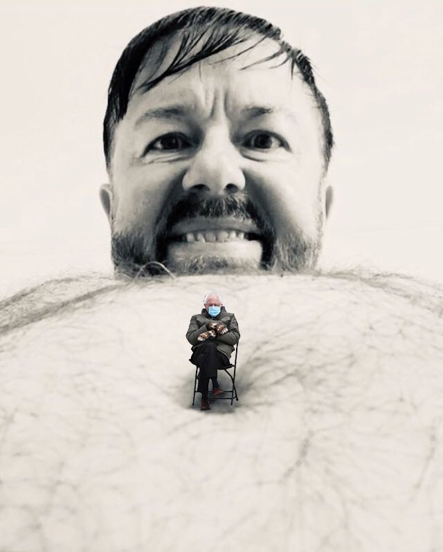 Feelin the Bern. #berniesmittens #BernieSanders #BernieSandersmemes #RickyGervais #photoshop #ginnymoos