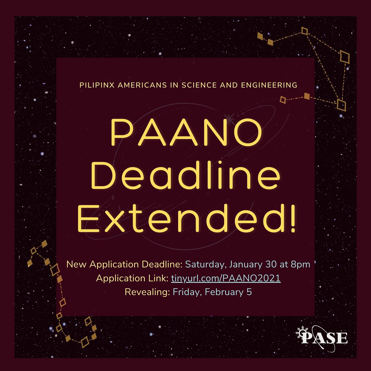 joinPASE's tweet photo. Hello everyone! Special announcement: The deadline for PAANO applications have been extended to NEXT WEEK! Be a part of a mentorship that can help give you insight in life after college or help someone find their way in their field and how it applies to the real world ☺️ https://t.co/K3s0SnWox4