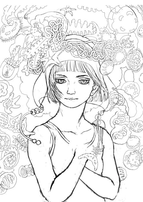 ペーパーライクシート無しでデジタル線画はきつい💦
正面立ちがいいかな
細かな表情の手を描くのはデジタルきついから
どちらもプリントアウトして手を描いて比べてみようと思います

3枚目は油彩用下地に色鉛筆で一発描き落書き
いい感じになれば塗る予定 