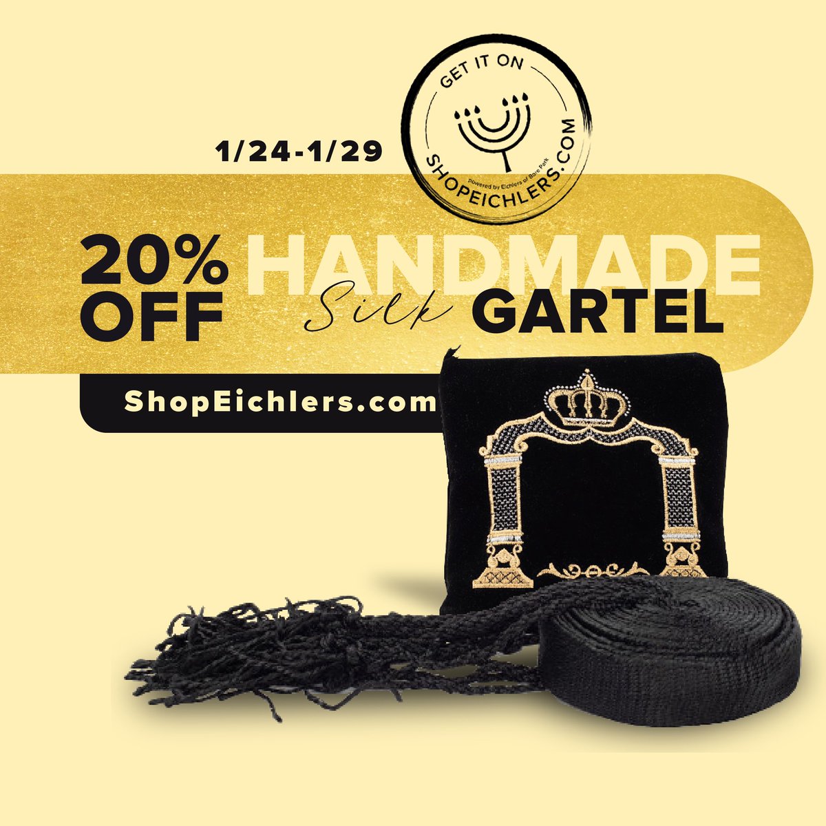 800Eichlers's tweet photo. Sale on handmade silk gartel sun many sizes! https://t.co/J81BAMEF6K #jewish #barmitzvah #gartel #judaica #sale @MordyGetz https://t.co/GipySLn8d1