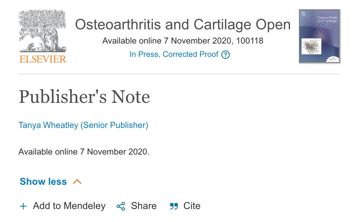 Curious as to how article-based publishing works?

Senior Publisher Tanya Wheatley explains here:
sciencedirect.com/science/articl…

#osteoarthritis <a href="/OARSInews/">OARSI</a> @OARSI_YI