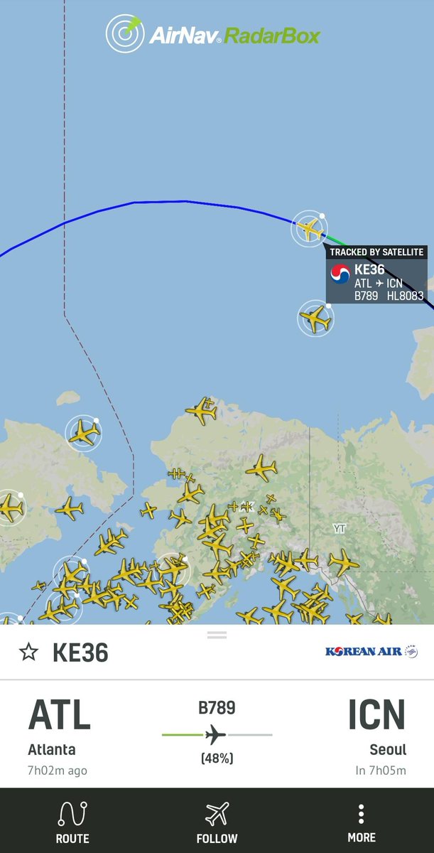 AirNavRadar's tweet photo. Korean Air flight KE36 to Seoul tracked by our satellite-based ADS-B. Amazing! 😱✈️🤩
Follow flight KE36 at RadarBox https://t.co/0PsIx2faRW
#KoreanAir #KE36 #SatellitebasedADSB https://t.co/cXDg8TZbjK