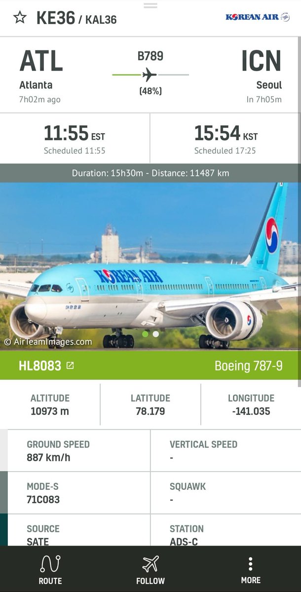 AirNavRadar's tweet photo. Korean Air flight KE36 to Seoul tracked by our satellite-based ADS-B. Amazing! 😱✈️🤩
Follow flight KE36 at RadarBox https://t.co/0PsIx2faRW
#KoreanAir #KE36 #SatellitebasedADSB https://t.co/cXDg8TZbjK