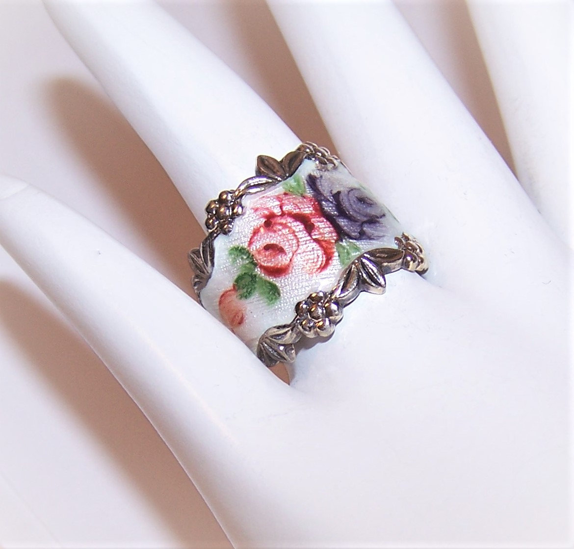 The latest addition to my #etsy shop: Vintage Mid Century Vargas Sterling Silver Enamel Cigar Band Ring - Pink & Purples Flowers with Leaves | Wedding Band | Painted Florals etsy.me/3657pqC #vargasring #silverenamel #cigarbandring #enamelring #floralring
