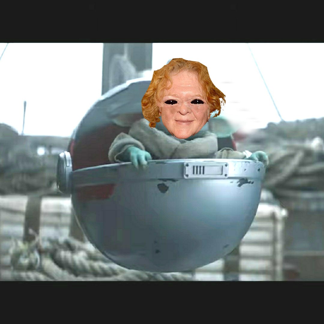 Who would watch a TV show of Black Kes flying around space with a  Baby Mick Hucknall from <a href="/SimplyRedHQ/">SimplyRedHQ</a> #mickhucknall #Mandalorian #babymickiscuterthenbabyyoda #babyyoda #simplyred