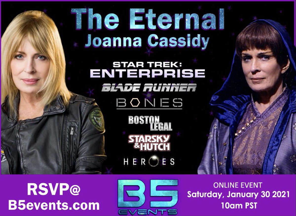 Announcing The Eternal with Joanna Cassidy, the next B5Events special event! January 30th ONLINE! 10am PST Los Angeles. REPLAY sent to all ticket holders.
PLUS 9am Open House for all ticket holders.
& a VIP Party for personal connection with Joanna! LIMITED TIX.
Early Bird price. https://t.co/L6PujBAjrW