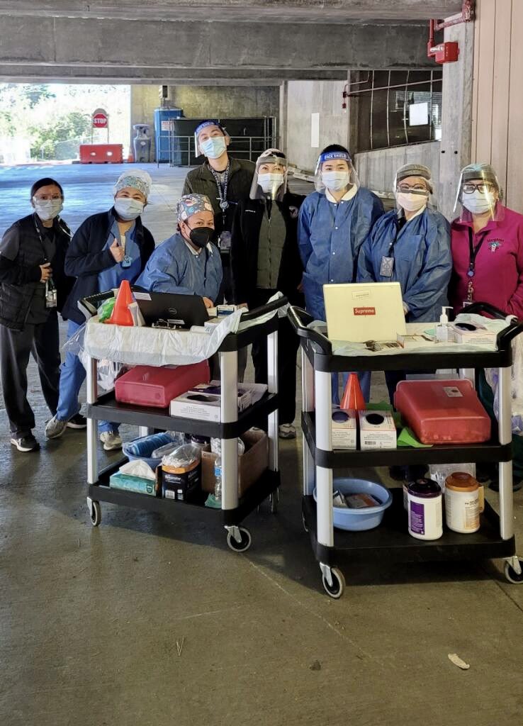 DulayMaya's tweet photo. Had an uplifting day vaccinating veterans >75yo at @SFVAMC today. Together we can beat this! #CovidVaccine https://t.co/LBtsLm74bO