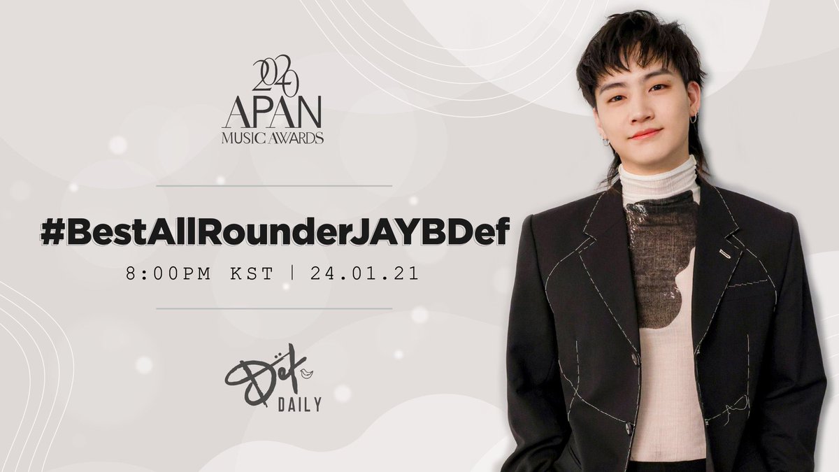 defdaily's tweet photo. [TREND] BEST ALL ROUNDER JB 

Join us in celebrating JB winning the 2020 APAN Choices Best All Rounder award using the hashtag below 🎊

Starting: 8PM KST 24 January

#.BestAllRounderJAYBDef 

#DEF #데프 #JAEBEOM #재범
#JB #JAYB #제이비 @JAYBDEF___ https://t.co/kSO3mvLIdH