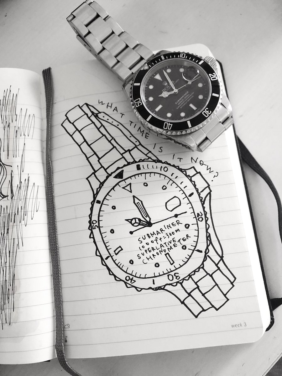 Majico 今日はおじさんの愛用品 Majico Lisacojima イラスト イラストレーター デザイン スケッチ 線画 挿絵 ペン画 作品 ファッション ファッションイラスト イラスト好きさんと繋がりたい モレスキン 1日1絵 今日 腕時計 ロレックス