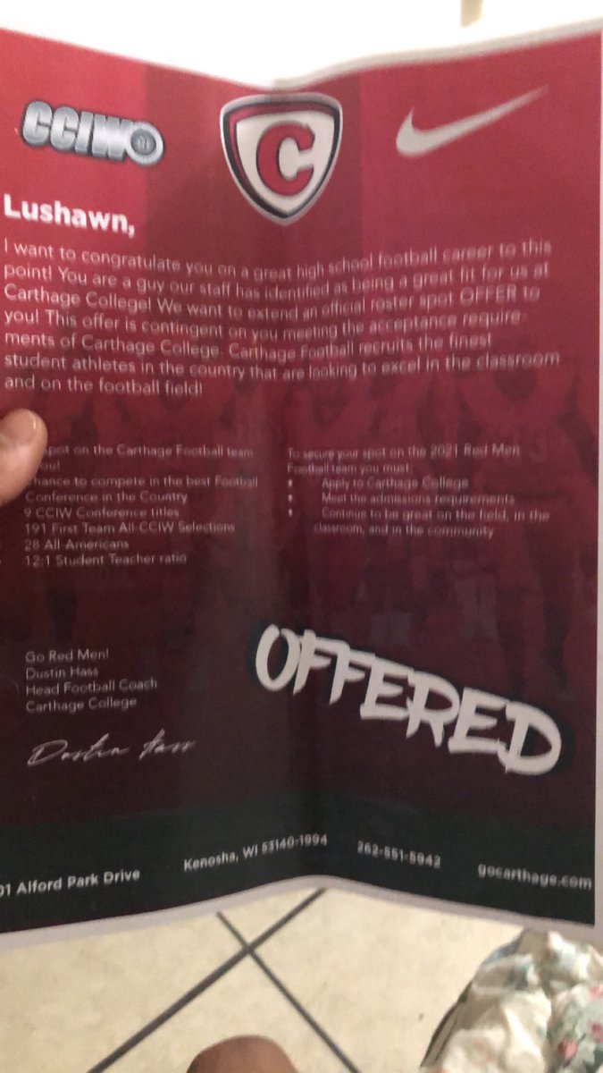 1330Shawn's tweet photo. After a talk with Head Coach ⁦@CoachDustinHass⁩ I am Blessed to Receive my first offer from ⁦⁦@Carthage_FB⁩.... https://t.co/fVqVBHV0RF