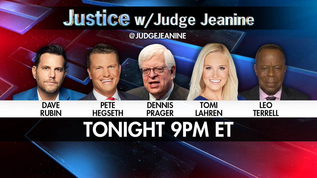 COMING UP ON 'JUSTICE' TONIGHT! @GOPLeader
<a href="/DevinNunes/">Devin Nunes</a> <a href="/RubinReport/">Dave Rubin</a> #PeteHegseth <a href="/DennisPrager/">Dennis Prager</a>
 <a href="/TomiLahren/">Tomi Lahren</a> and <a href="/TheLeoTerrell/">LeoTerrell</a> are all joining me. It's a show you won't want to miss. See you then!
