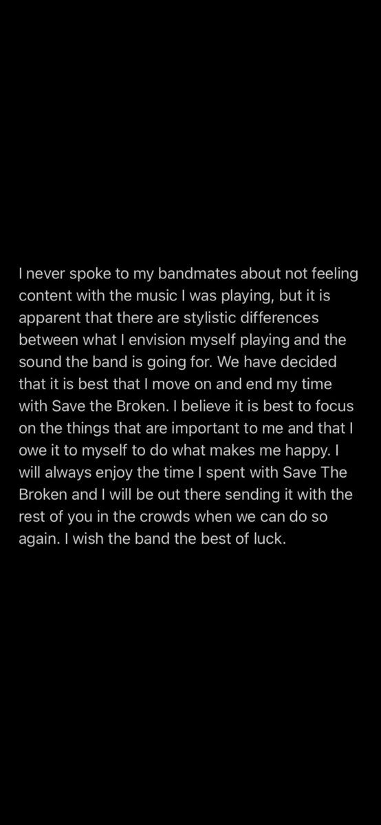 SaveTheBrokenNY's tweet photo. We are forever grateful for what Frank has done for this band. We wish him the best with everything in his life and he will always be our brother. -STB https://t.co/ACMvUe2lp5