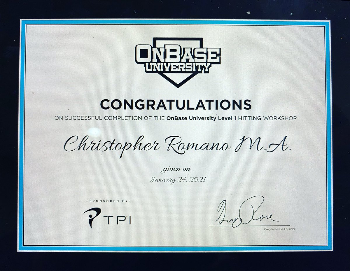 coachcris_'s tweet photo. Officially @OnBaseU Hitting Certified ⚾️💪 ... Pitching is tomorrow.
#baseballstrengthandconditioning #onbaseu https://t.co/fupDi6cH0R