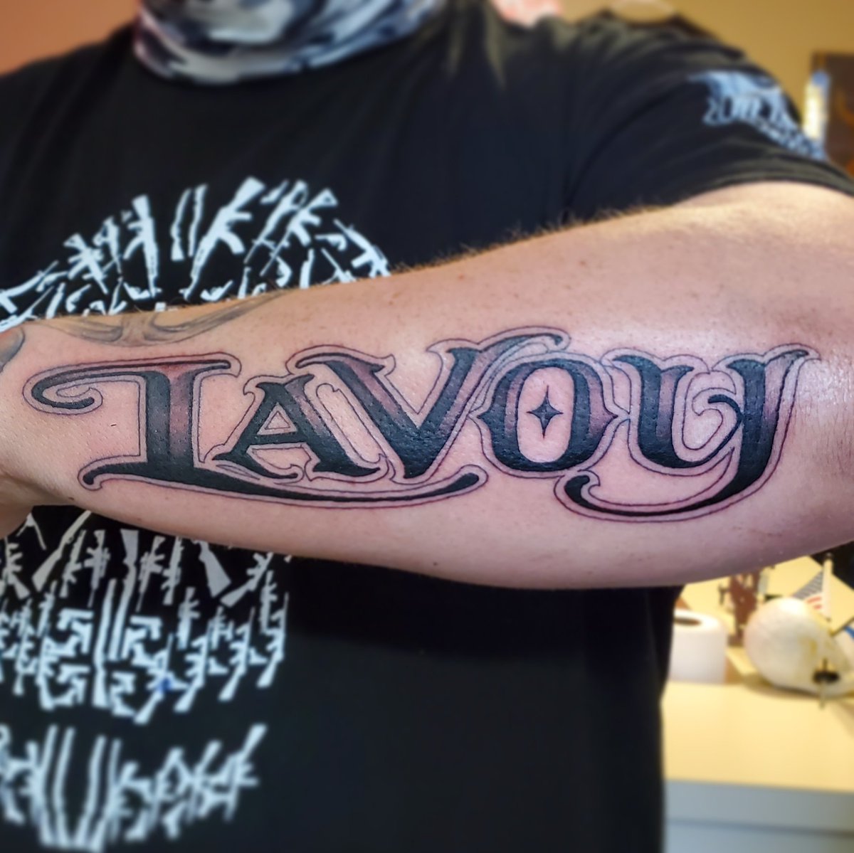 For his baby boy. Thanks dylan for making the trip over to N. Branch.  #minnesotalettering #lettering #tattooing #blackandgreytattoos  #mntattooexchange #mntattooers #solnovaunlimited, image size:1200x1199