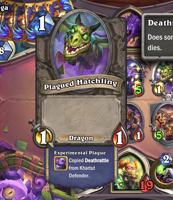 Apollo_LAG's tweet photo. @Blizzard_Ent @PlayHearthstone 
I know this is not something important, but I think it would be a neat idea if there was a way to make this show the effect instead of the name it gets the effect from. Just a thought.😌 https://t.co/iptQGx9yow