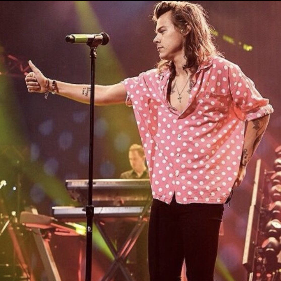 ₊˚.༄ every picture of harry styles in THAT polka dot shirt; a thread