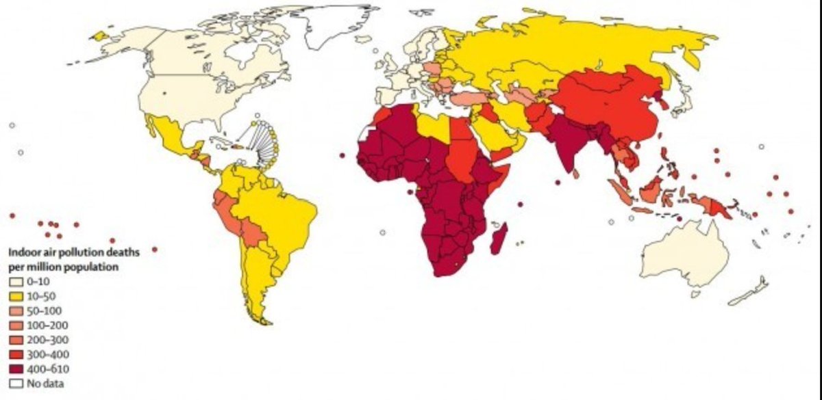 If winter's cold air isn't the driver of pneumonia throughout much of the world, what is? Here is a map of indoor air pollution-related deaths in the world. The attribution is coal and wood fires.