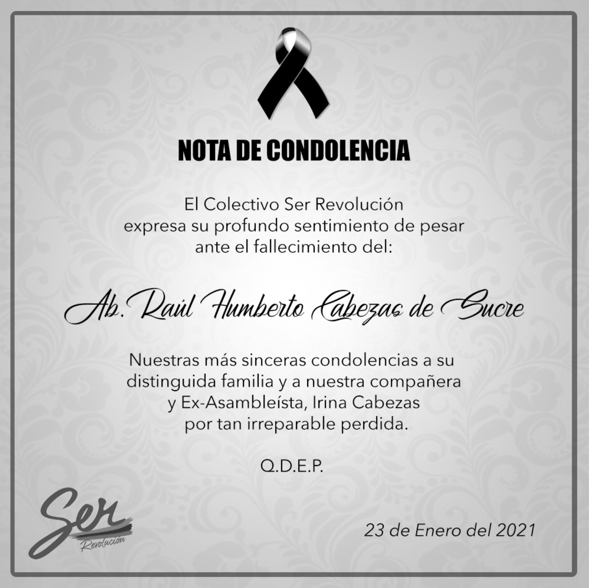 [NOTA DE PESAR] <a href="/irinacabezas/">Irina Cabezas</a>
