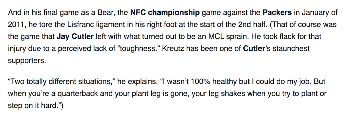 #3 - Jay was legitimately hurtThe severity of Jay's infamous knee injury was questioned by fans and even fellow NFL players, but what seemed potentially mild turned out to an MCL sprain. Here's how  @olin_kreutz explained it to me in late 2017: