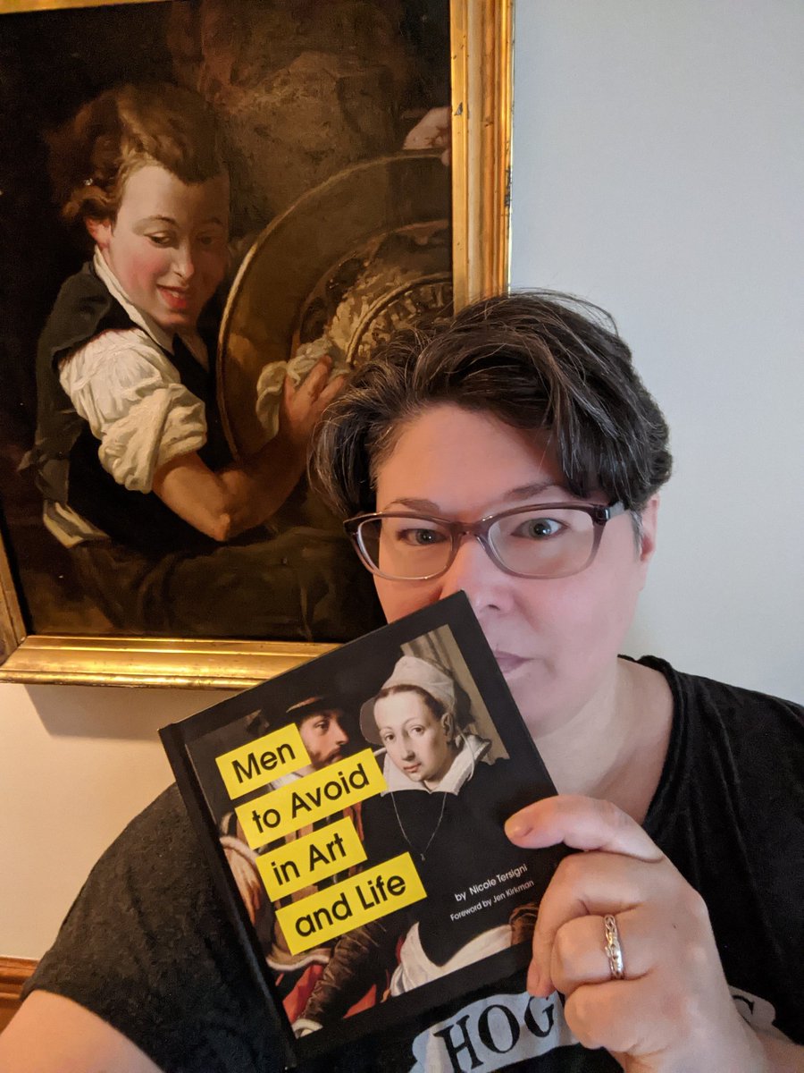 reachwriter's tweet photo. @ChuckWendig This is Boy Polishing a Shield. artist is unknown, but it's from the French Academic school from 1874. Special appearance by @nicsigni's fantastic book #MenToAvoid. https://t.co/kWPZjMWswS