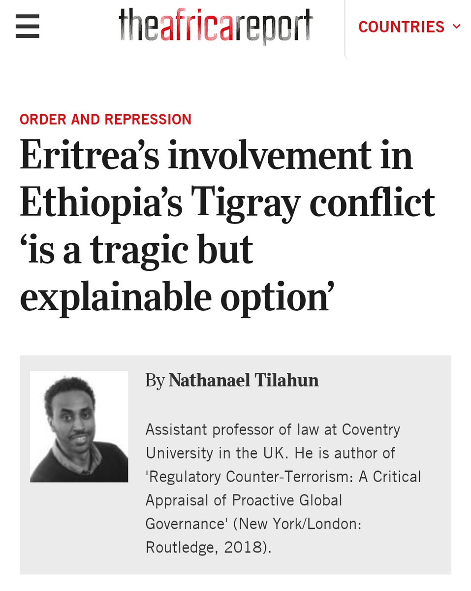  #SundayThread. Quietly there's a chilling move from total denial of the involvement of Eritrea in the war in  #Tigray (which is treason & abdication by will of territorial integrity & sovereignty), to admission & justification. As such  @Nathanael_Ali's take here is no surprise.