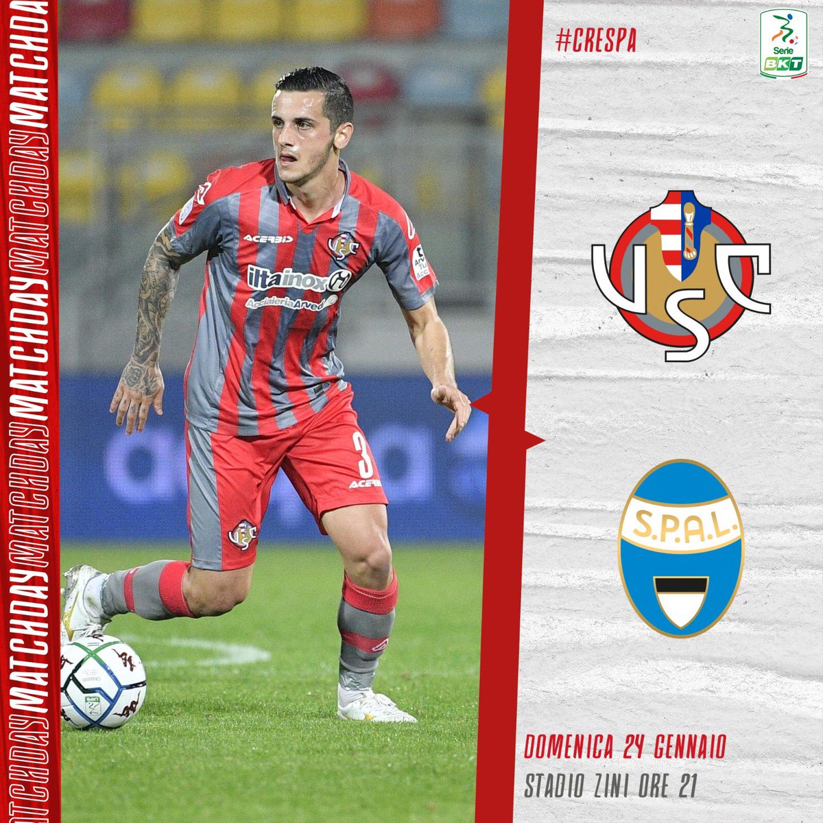 USCremonese's tweet image. 🔘🔴💪
📍 Domenica
🏟 Stadio “Zini”
⏰ Ore 21
🏆 #SerieBKT  - 19* giornata
🗣 #forzagrigiorossi 
#CRESPA