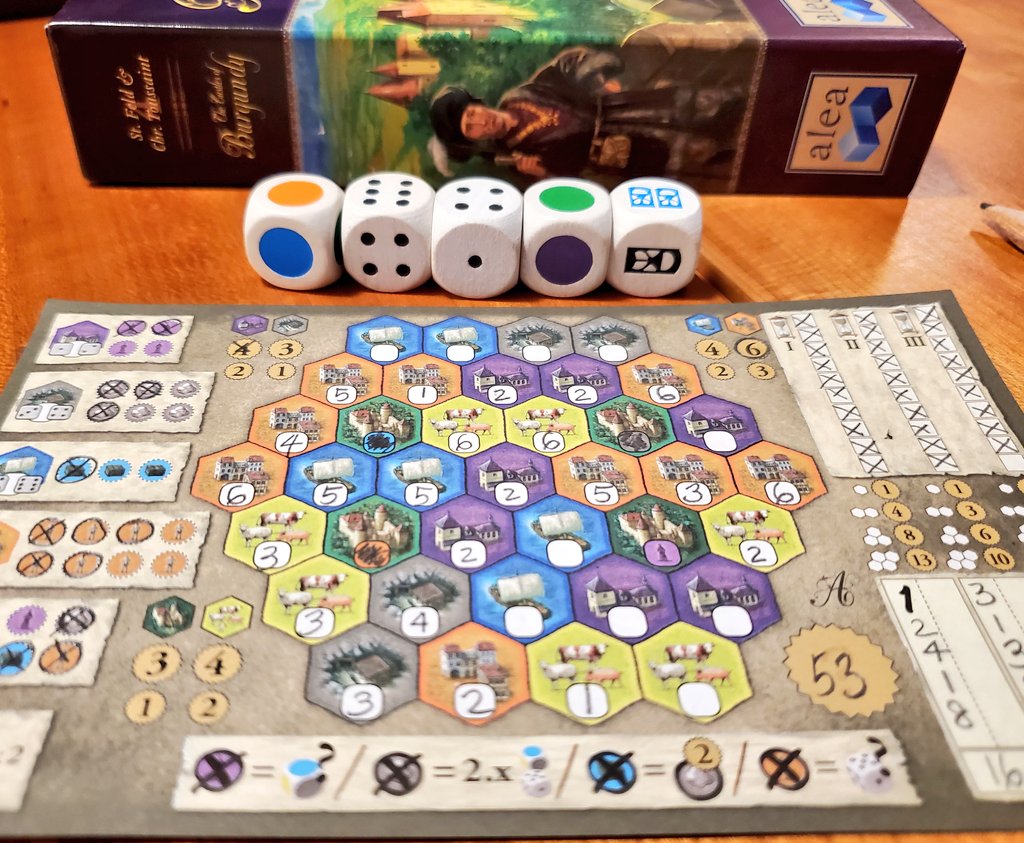 This is one of our older #rollandwrite games in our collection, which we still cherish a lot.  Won it in a contest at #BGGCon some years ago and it has traveled with us to many places since. #boardgames