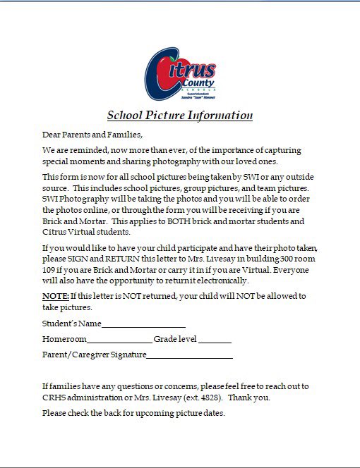 CRHSyearbook's tweet photo. On Tuesday, January 26, we will be doing underclass picture retakes and first time pictures. Don’t forget you will need an opt in form for this as well. https://t.co/7Wv2nxKGZJ