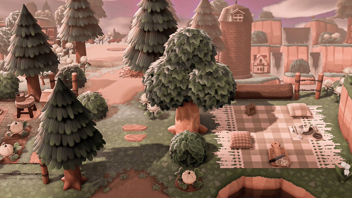 lauxryn's tweet photo. ahhhh thanks to some input from @kyuubi_crossing I finally terraformed and decorated this transition area that I had no idea what to do with , I love it so much, and I made a mini village in the background 🥺🤍 https://t.co/QknmlPnRJR