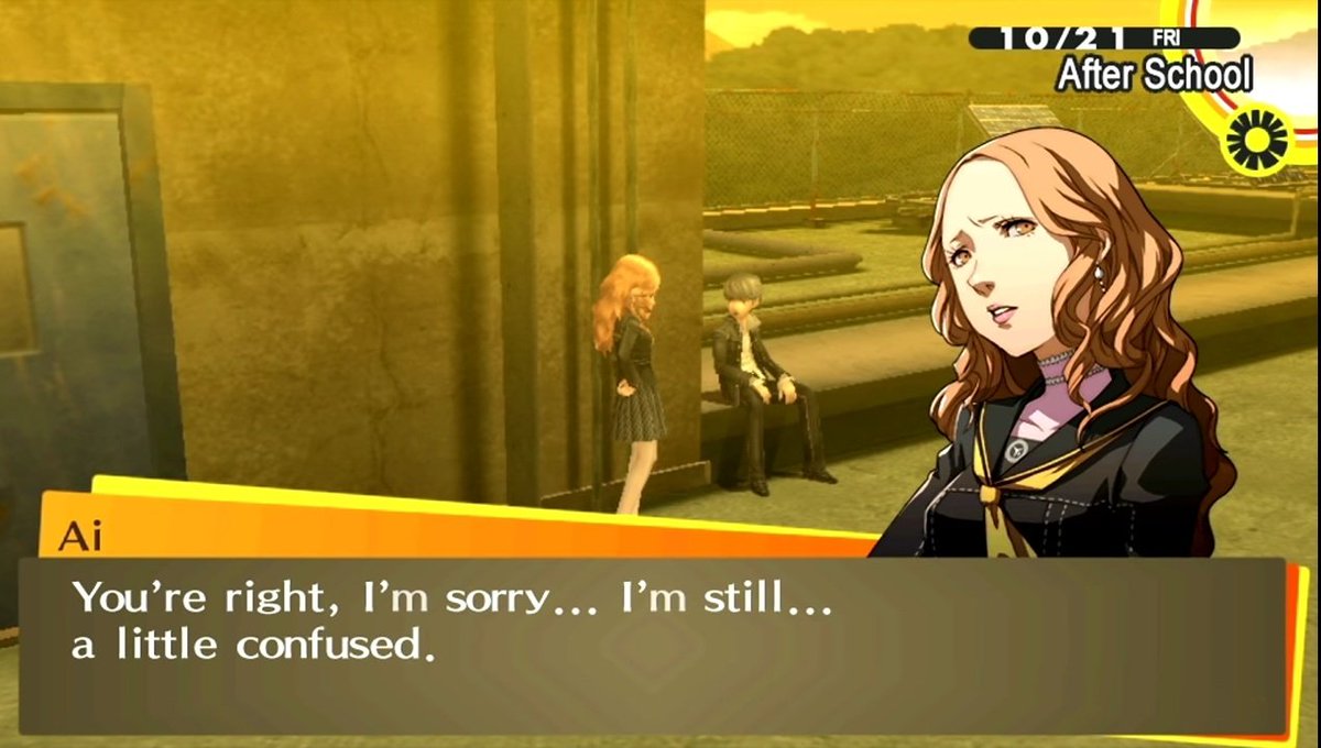 One thing that I like about her social link is how it can take a few turns. It makes her character feel pretty unique. After hearing that Kou or Daisuke aren't interested she goes to commit suicide and after you stop her the game gives you the ability to date her or reject her.