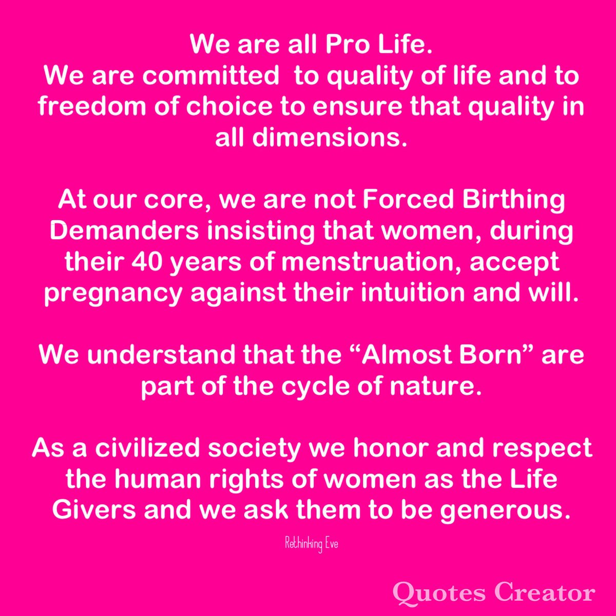 RethinkingEve's tweet photo. @MaryMargOlohan It is violence to label people Pro Abortion
No one is Pro Abortion
They are #CompassionateProLife understanding that one approaches the taking of life with great restraint
They are not #ForcedChildBearingDemanders seeking to underfund defund & criminalize reproductive health https://t.co/0NZo9lEoy1