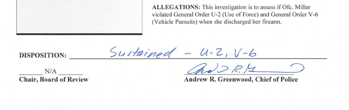 The findings of Ofc. Miller violating department policy were sustained.