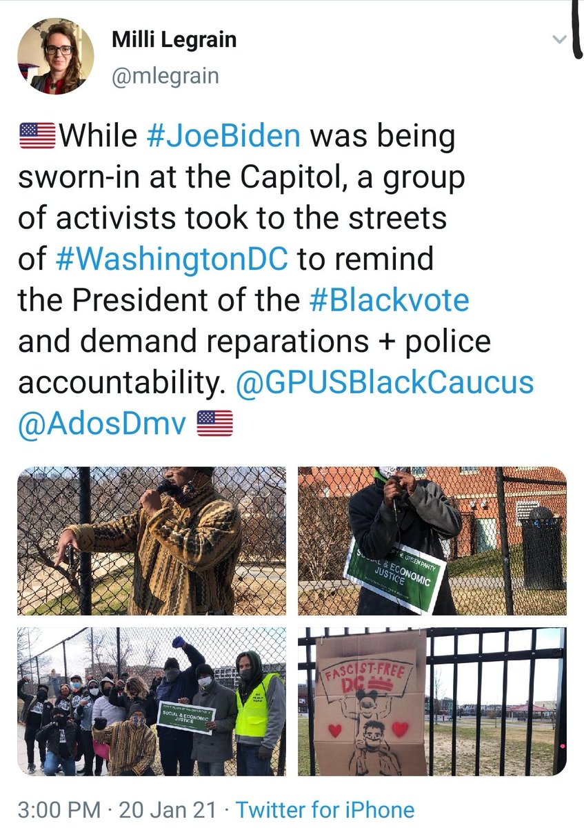 FlakesTanzy's tweet photo. #BecauseOfADOS, Shout out to @DCStatehoodGP @GPUSBlackCaucus #ADOSMN @AdosDmv for representing the reparations cause on inauguration day January 20th, 2021. Great work you all. Great work. https://t.co/npBncSRDWc