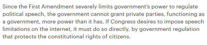 16/ This is just ridiculous nonsense. Twitter is "functioning as a government?" In what universe?It's hard to tell if this is a case of simple ignorance of how the First Amendment works, or rank disingenuity.