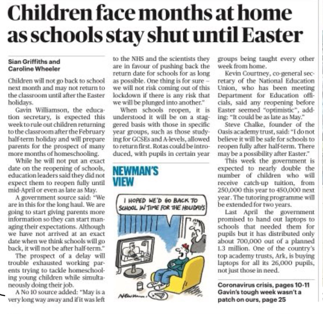 The clamor from parents to get teachers vaccinated might become huge if this Sunday Times headline is accurate