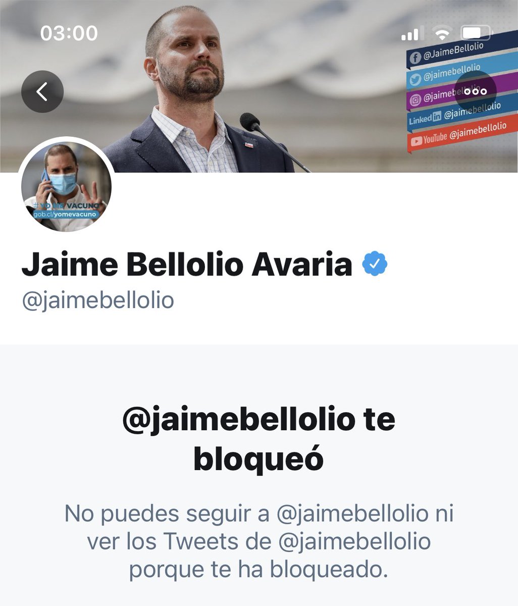 ClauDePizan's tweet photo. Jaime Bellolio, ministro de Estado, me ha bloqueado. 

Este ministro de Estado VIOLA el dictamen N 18.671 de 2019, de la Contraloría General de la República. 

Ministro que no respeta las reglas del juego democrático NO DEBIERA ser autoridad. https://t.co/yORCV6vfor