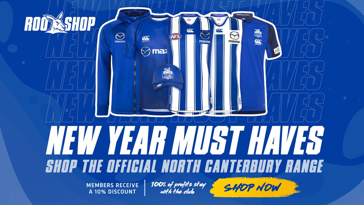 With the return of footy just around the corner, shop the official North Melbourne <a href="/Canterbury_Aus/">Canterbury Australia</a> range. Members receive 10 per cent off and 100 per cent of profits stay with the club.

Shop now: shop.nmfc.com.au/canterbury/