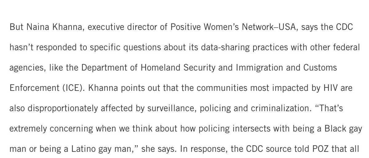 Criminalization of disease: CDC is already implementing “molecular surveillance” of people living with HIV. Genetic sequencing data is collected without the patient’s consent, shared with law and immigration enforcement.  https://www.poz.com/article/questioning-benefits-molecular-surveillance