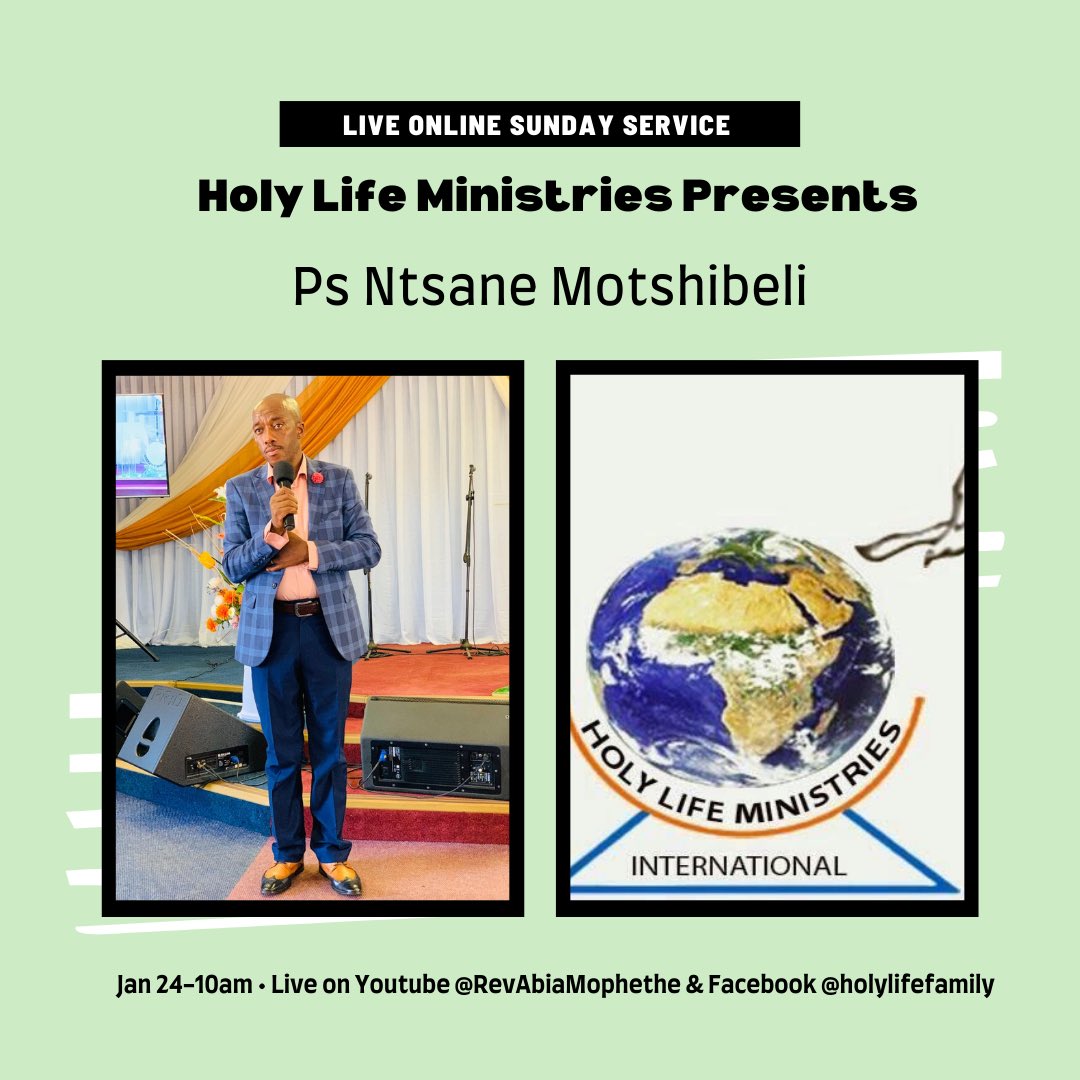 Holylifeint's tweet photo. Shalom family. Join us this morning at 10am on @youtube #RevAbiaMophethe and @facebookapp #Holylifefamily with Ps Ntsane Mothibeli. 

#Sundayservice #Preacher #Gospel #Holylifeministriesint https://t.co/qOgwfPkkDZ
