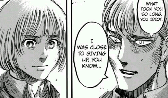 you can definitely argue that these cases can apply to eren with armin and etc etc but combined with the way both jean and armin feels "weak" and how theyre more "human" compared to their peers, i really think they make out one of the best and most compatible relationships in aot