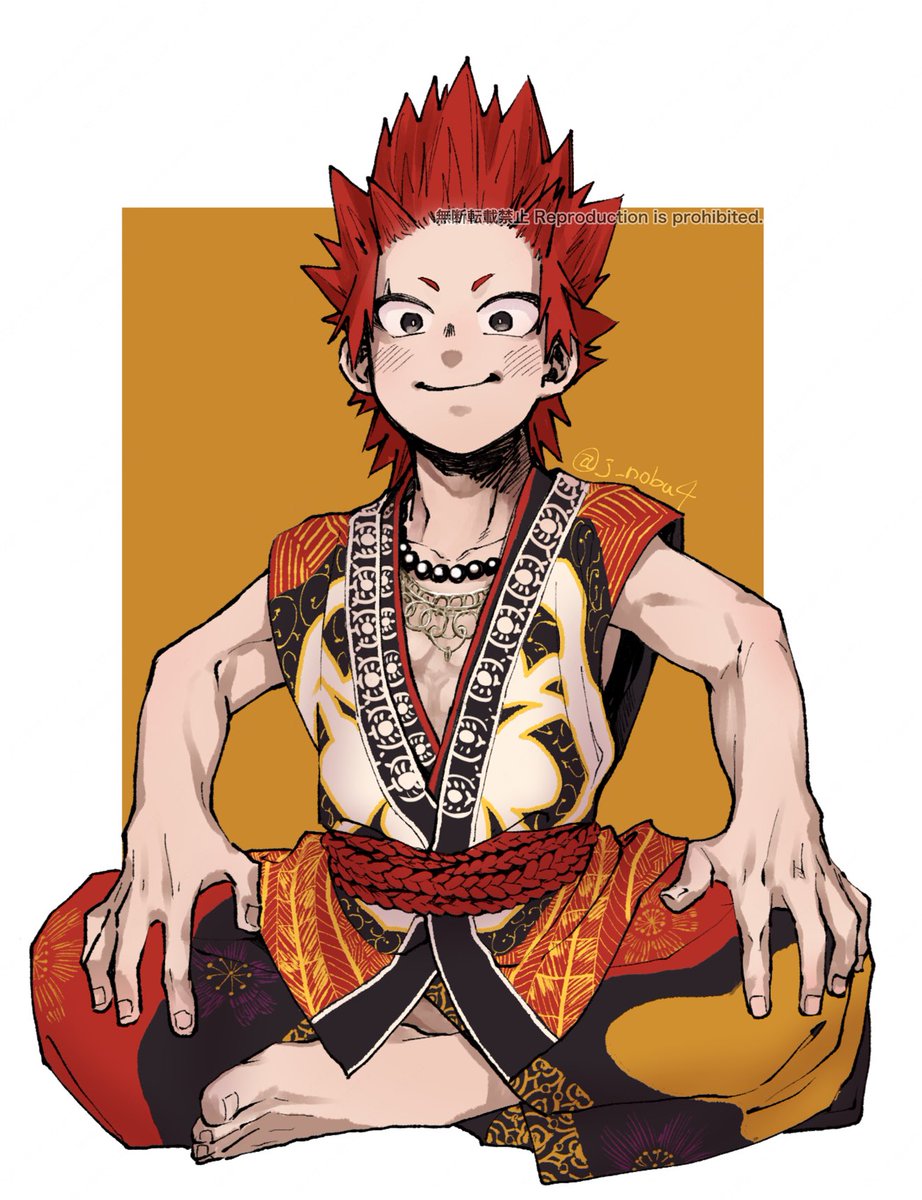 male focus 1boy red hair solo sitting spiked hair looking at viewer  illustration images