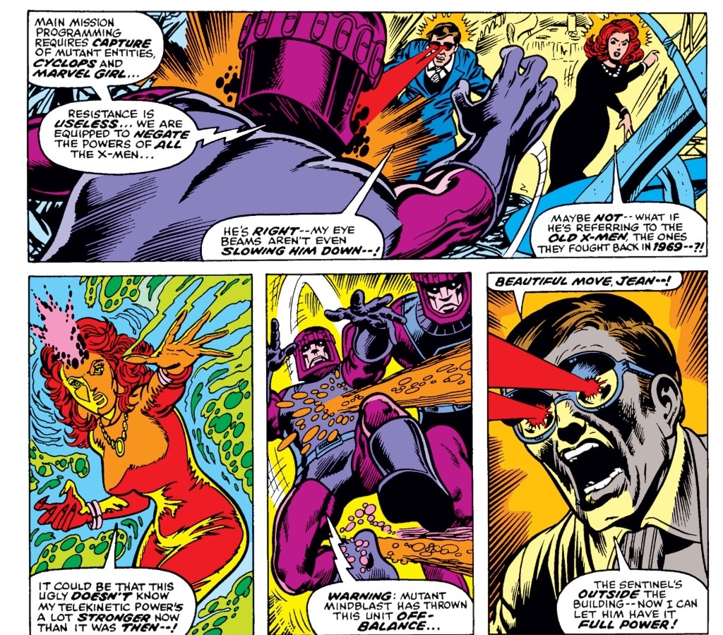 We can see this approach very directly in the early years of the run where, for example, the Sentinels ambush the X-Men in NYC before being ambushed right back in their space station in the second half of that story. 3/6