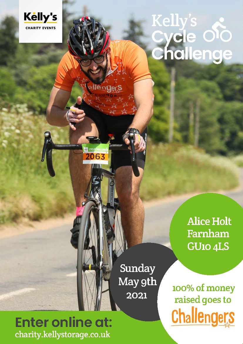 D_Challengers's tweet photo. The @Kellys_C_Events Cycle Challenge is back on Sunday 9th May! Challenge yourself to a 25, 54, or 74 mile route on quiet roads through the stunning Surrey &amp; Hampshire countryside. 🚴

100% of the money raised will go directly to Challengers! Sign up here: https://t.co/bpRWDaAGsE https://t.co/lFYBqDPdx9