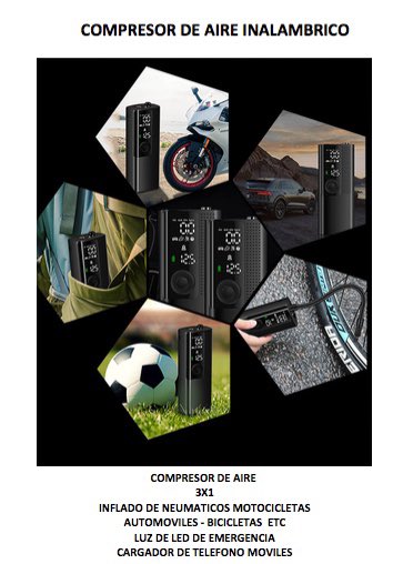JACpcb's tweet photo. COMPRESOR DE AIRE INALÁMBRICO para inflado de neumáticos motocicletas automóviles bicicletas etc y 3/1 inflador / Luz de led de emergencia y cargador teléfono móviles https://t.co/1KODXJUeK6