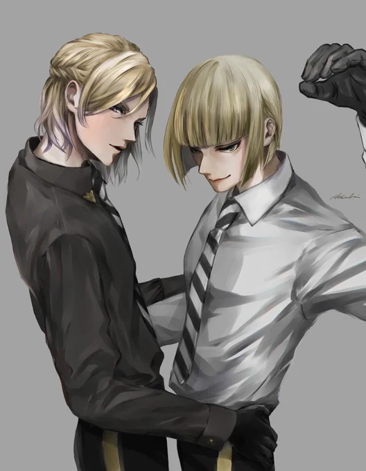 ヴィ様オバブロのベール素敵だなって思ってベール描いたんですけど、シャツとか三つ編みとか頑張って描いたところ全部消えましたね…?
ベールやら加工やらなしはこちら。
全然ルクヴィルのつもりなかったけどガッツリ腰を抱いてしまったので一応そのように書いておきました…。 